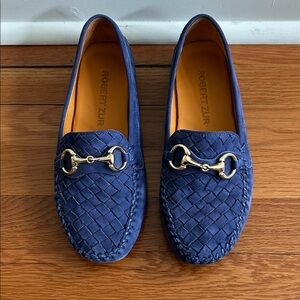 Robert Zur blue Suede Woven Loafers with Gold Bit